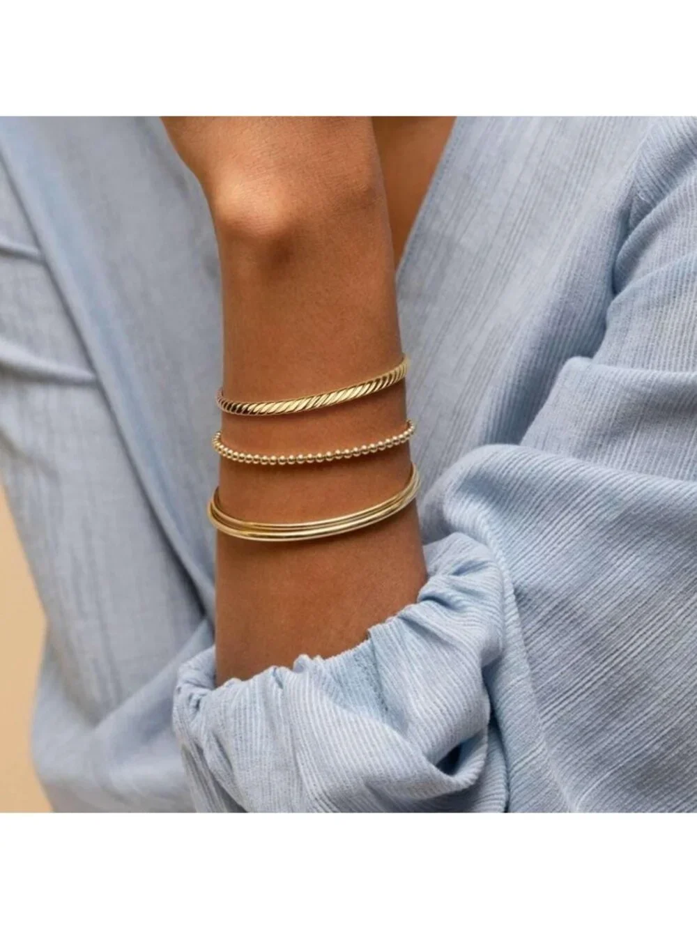 14K Gold Plated 4mm Stackable Minimalist Bangle Bracelet for Women - Perfect